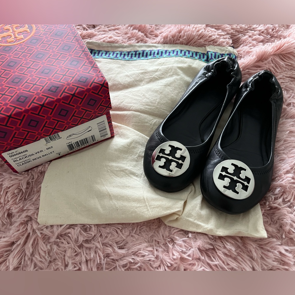 Tory Burch black/silver classic Reva ballet flats